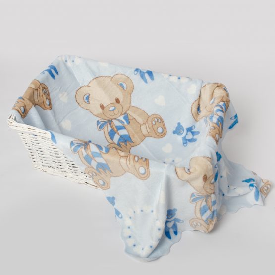 Păturică pufoasă pentru bebeluși ursuleț color bleu