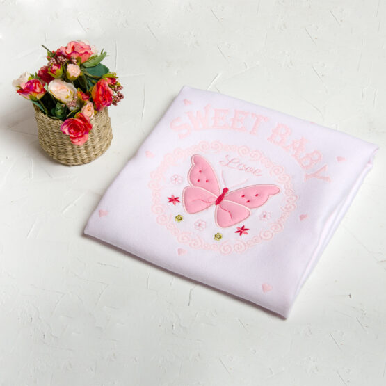 Păturică tricotată pentru bebeluși fluturaș roz
