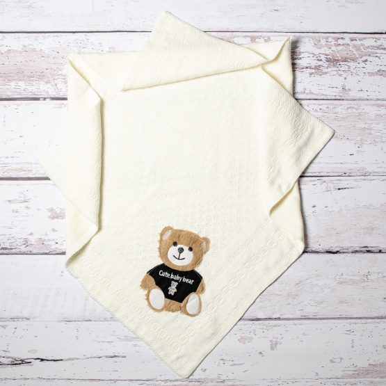 Pled crem tricotat pentru bebeluși Taffyy Teddy Bear