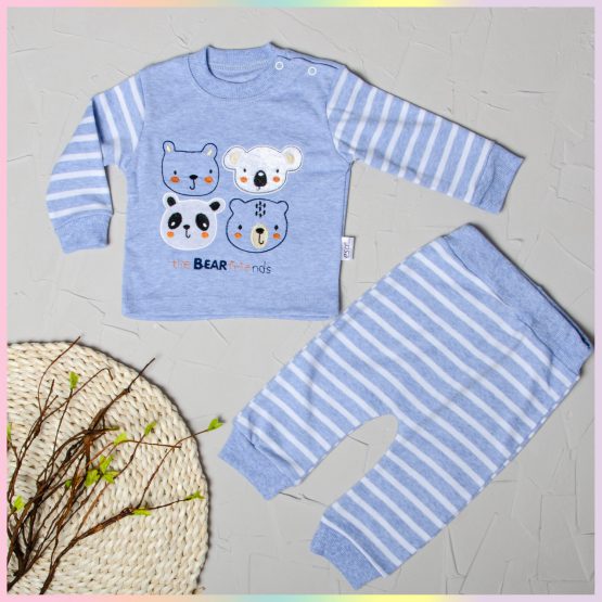 Pijama de bebeluși albastră cu animăluțe