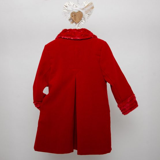 Palton roșu de fetițe cu blăniță la guler (3-4-5-6 ani)