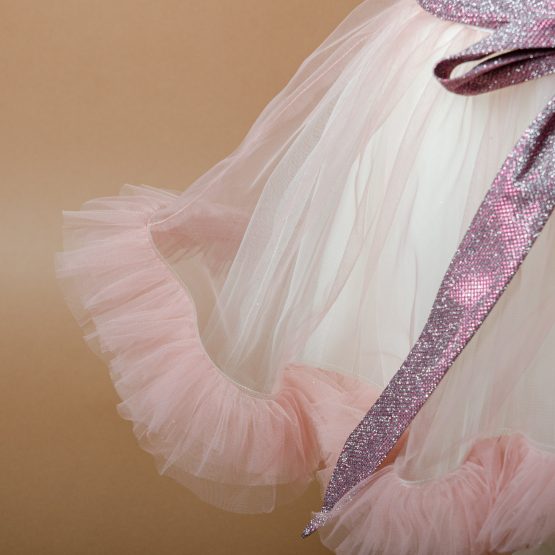 Rochiță de ocazie roz din voal si saten ( 2-6 ani)