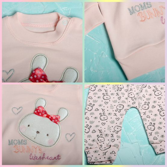 Pijama roz de fetițe cu iepuraș ( 6-12-18 luni)
