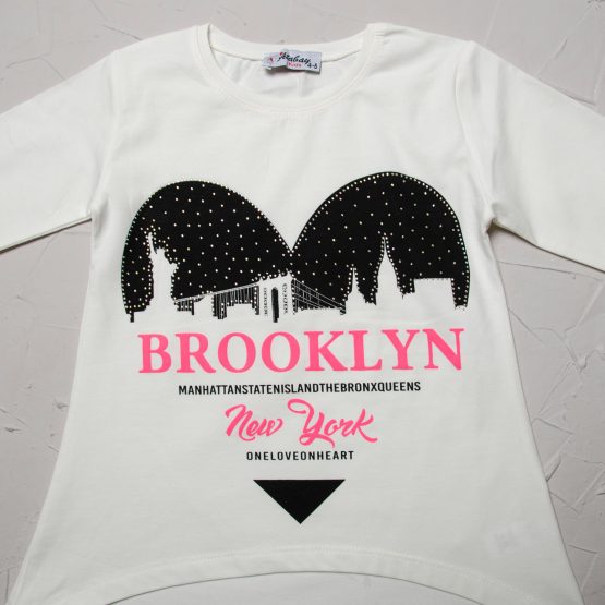 Bluză alba de fete cu mânecă lungă Brooklyn Heart ( 4-8 ani)