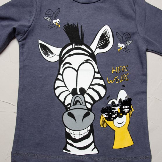 Bluză de copii cu mânecă lungă, imprimeu cu zebră (1-4 ani)