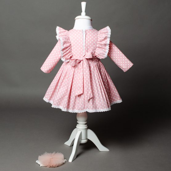 Rochiță roz cu buline și volănașe Erika ( 3-12 luni)