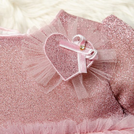 Rochiță elegantă de fetițe roz cu sclipici și inimioare