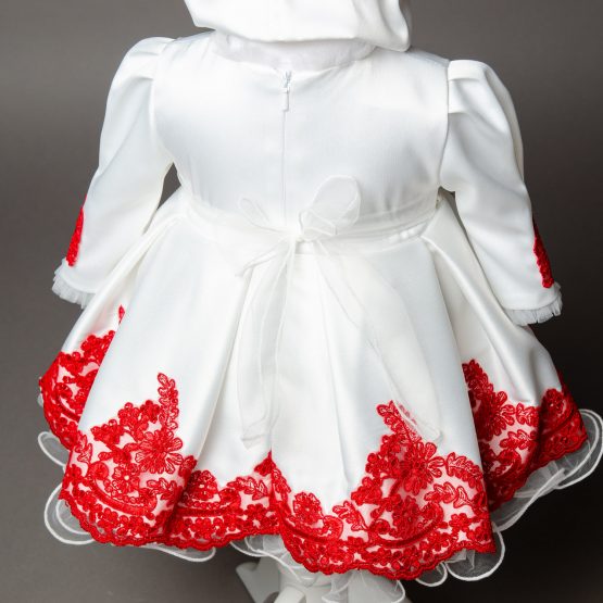 Rochiță de botez albă cu dantelă roșie Andra