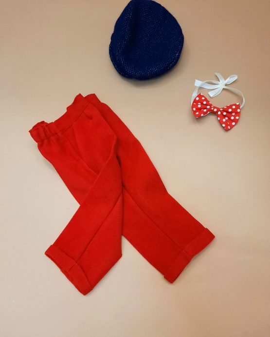 Costum elegant de botez cu papion și pantaloni roșii (3-6-9 luni)
