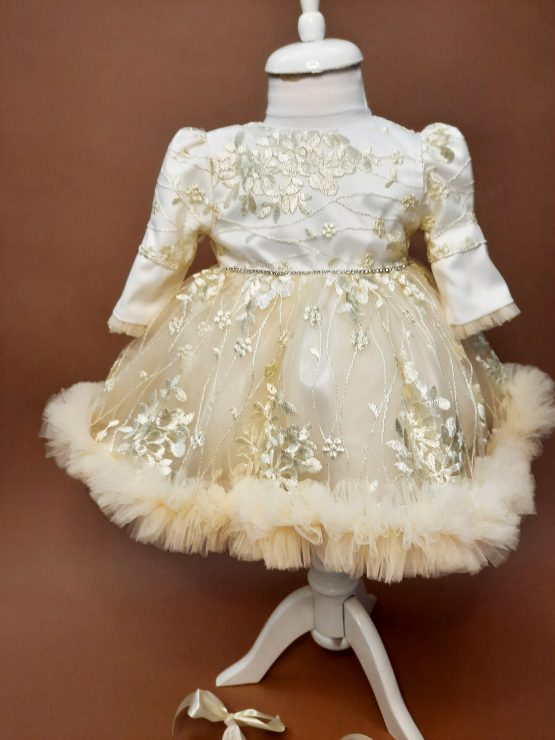 Rochiță de botez elegantă crem Selena ( 3-6-9 luni)