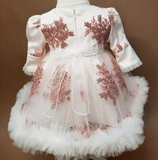 Rochiță de botez elegantă roz prăfuit Selena ( 3-6-9 luni)