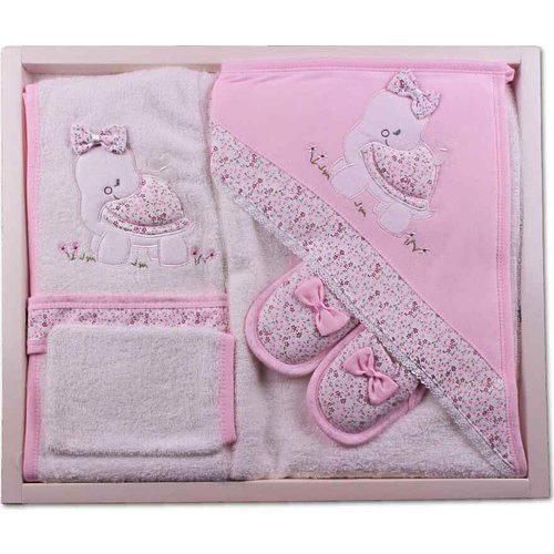 Set de baie cu halat si prosop roz pentru bebeluși Gaye Țestoasă