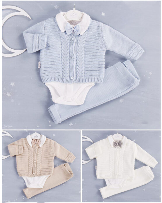 Costum tricotat cu body și papion de bebeluși (0-3-6-9 luni)