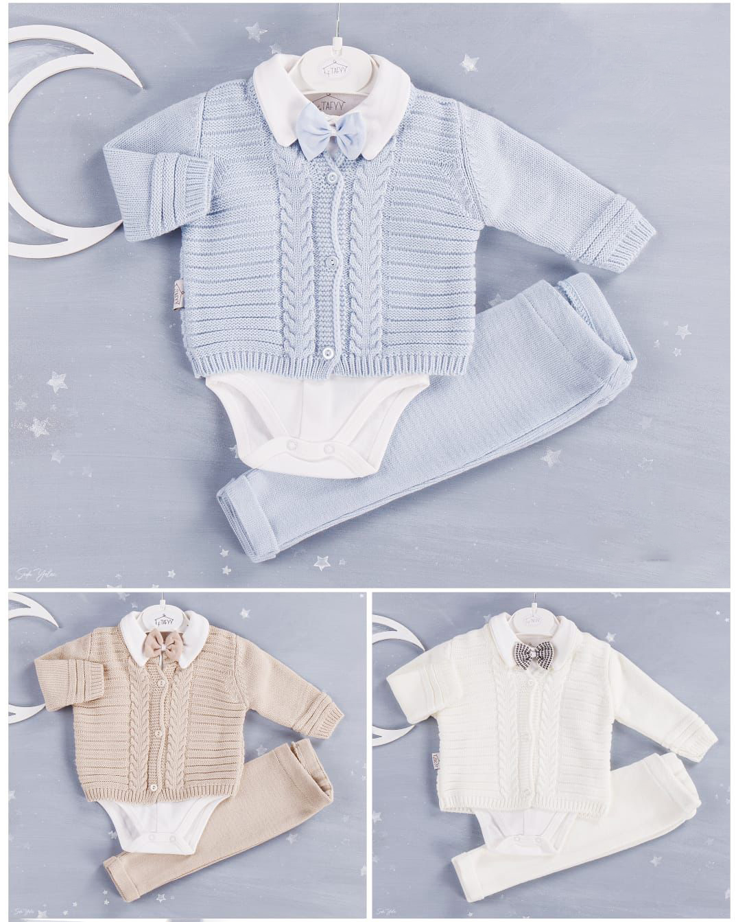 emulsion Photoelectric formal Costum tricotat cu body și papion de bebeluși, Haine bebe. Hăinuțe bebe.