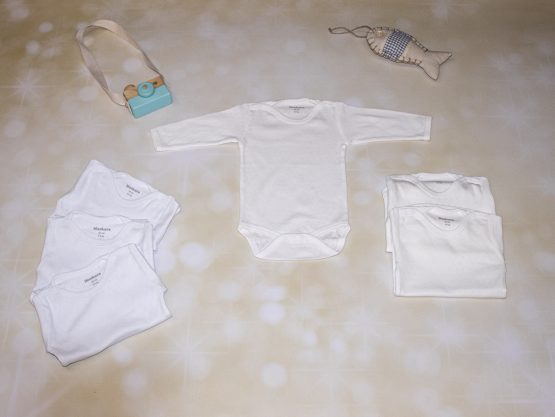 Set de 3 body albe/crem cu mânecă lungă pentru bebeluși Maskara