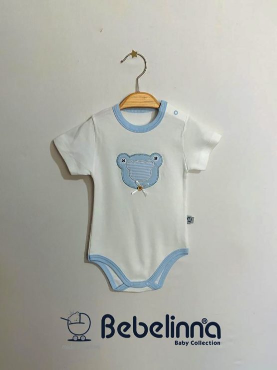 Body de bebeluși cu mânecă scurtă ursuleț bleu Bebelinna