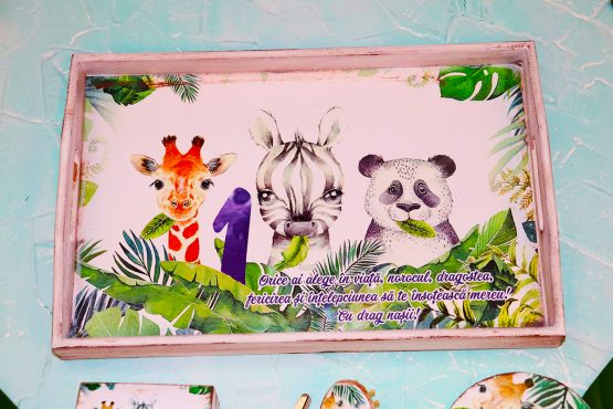 Set tăviță moț/turtă pictată - animale din junglă