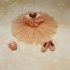 Rochiță de botez elegantă cu volănașe din dantelă pe piept - Alice somon pudră