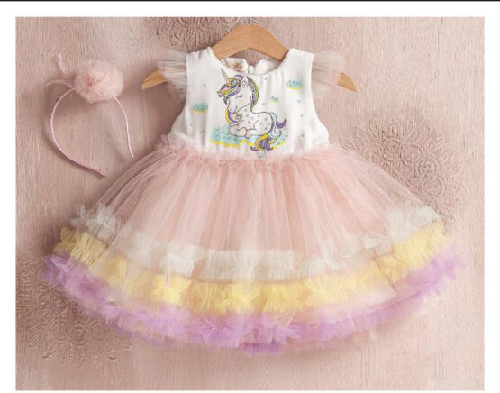 Rochiță colorată cu unicorn și bentiță ( 1-3 ani)