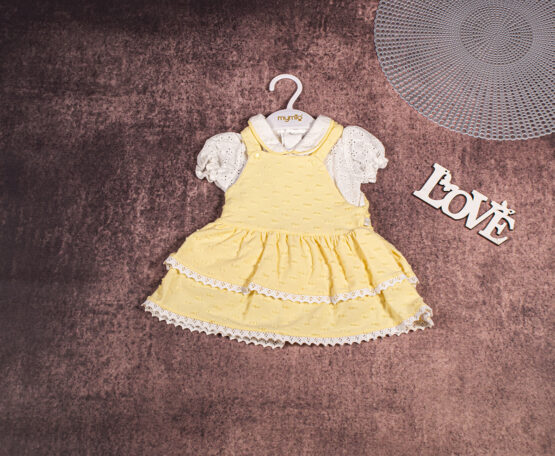 Rochiță galbenă cu tricou alb cu guler de bebe (3-12 luni)