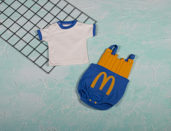 Costumaș vesel de bebeluși cu tricou și salopetă albastră McDonald's (3-6-9 luni)