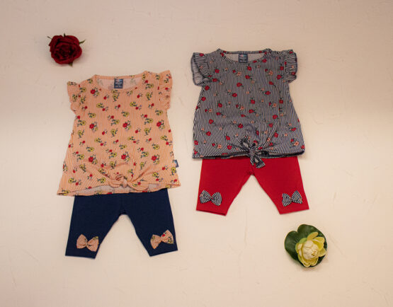 Costum de fetițe cu colanți și tricou în dungi cu floricele (9 luni-2 ani)