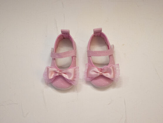 Pantofiori eleganți roz  cu fundiță pentru bebeluși