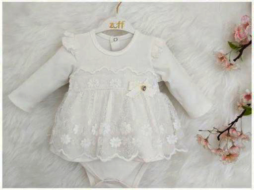 Rochiță albă tip body cu dantelă de bebeluși ( 0-9 luni)