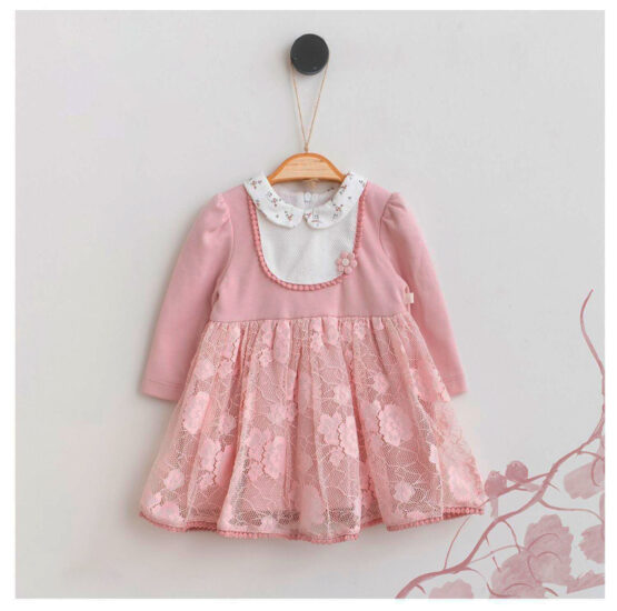 Rochiță roz de bebeluși elegantă din bumbac și dantelă ( 6-24 luni)