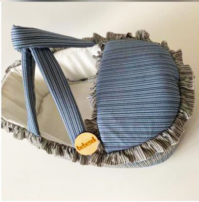Landou textil albastru cu fundă pentru nou-născut