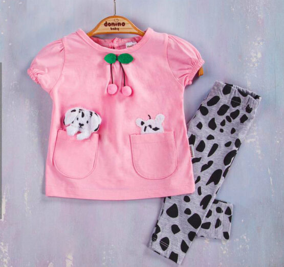 Costum pentru fetițe cu tricou roz cu cireșe și colanți (6-24 luni)
