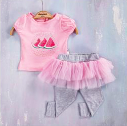 Costum haios pentru fetițe cu tricou roz și pantaloni cu fustiță din tulle (6-24 luni)