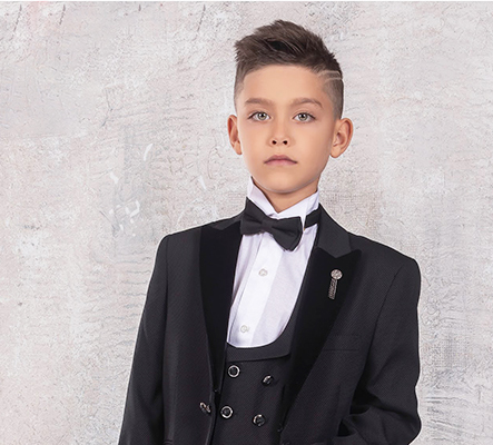 Costum de ocazie negru cu sacou vestă și papion pentru băieți (1-14 ani)