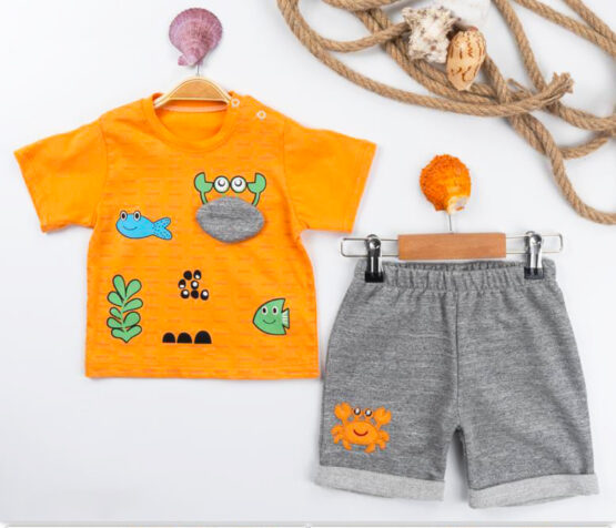Costum vesel de copii cu tricou portocaliu ( 6-12-18 luni)
