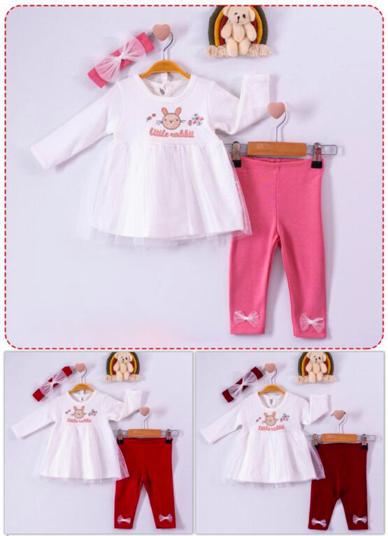 Set de bebeluși cu rochiță cu sclipici colanți și bentiță ( 3-12 luni)