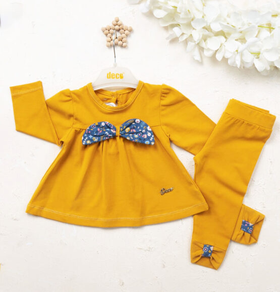 Costum galben de fetițe cu bluză și colant ( 6-24 luni)