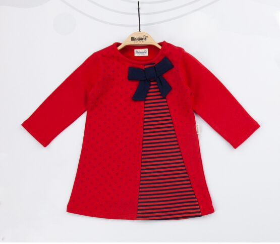 Rochiță roșie din bumbac cu fundiță pentru fetițe( 6-24 luni)