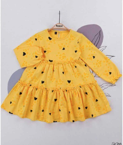 Rochiță galbenă din bumbac cu inimioare pentru fetițe( 6-24 luni)