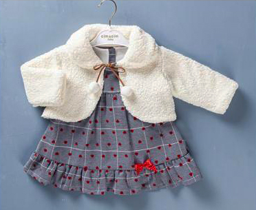 Rochiță gri de bebeluși cu bolero alb de blăniță ( 9-12-18-24 luni)