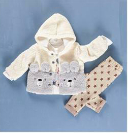 Costum gros 3 piese cu blăniță ursuleț gri pentru bebe ( 9-12-18-24 luni)