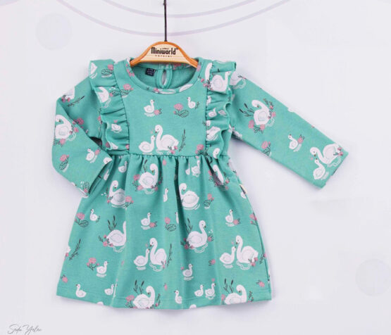 Rochiță verde din bumbac pentru fetițe ( 6 luni-6 ani)