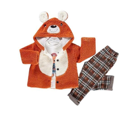 Costum gros cu jachetă de blăniță ursuleț maro ( 9-12-18-24 luni)