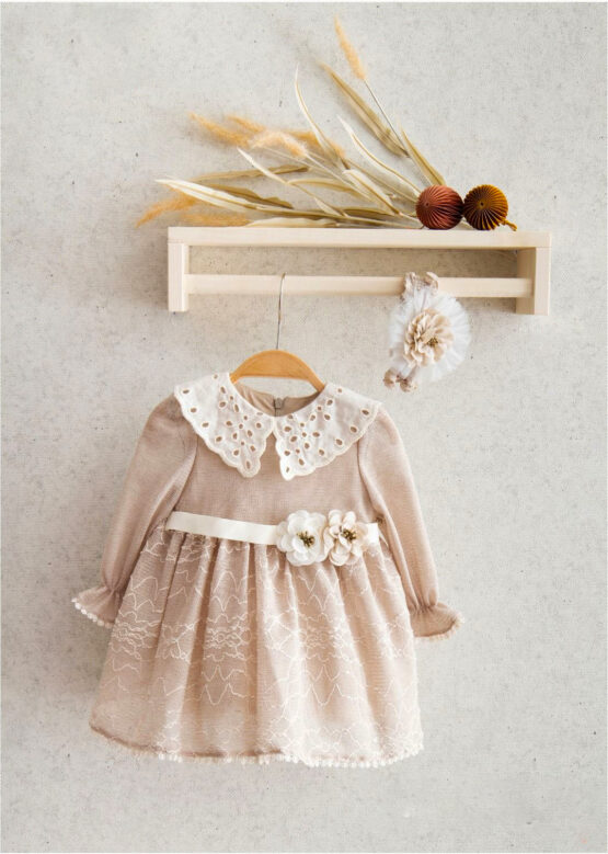 Rochiță tricotată elegantă cu guler din dantelă pentru fetițe ( 6-24 luni)