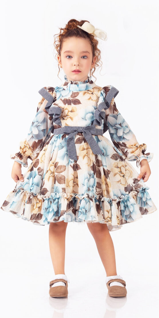 Rochiță elegantă cu flori albastre pentru fetițe (3-6 ani)