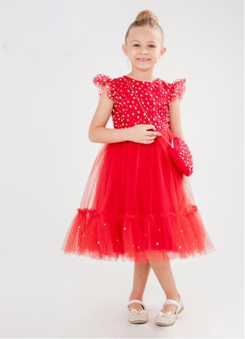 Rochiță roșie elegantă cu gentuță pentru fetițe (3-6 ani)