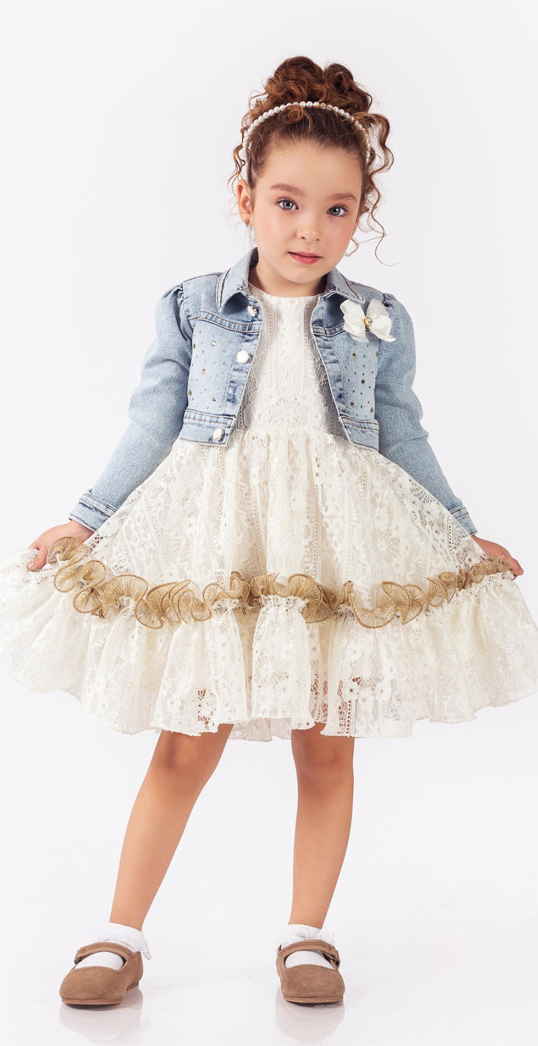 snow White Unravel Lounge Rochiță albă din dantelă cu geacă de blugi ( 3-6 ani). Rochițe fete elegante