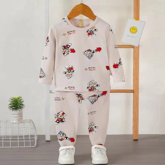 Pijama de bumbac pentru copii gri deschis (1-2-3 ani)