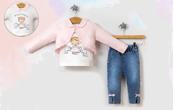 Costum pentru fetițe cu blugi și bolero roz (6-18 luni)